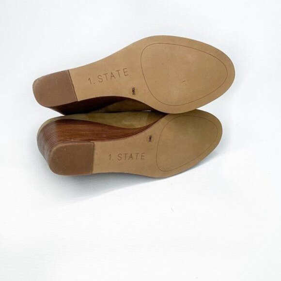 1.STATE Eren‎ Wedge Pump Bootie Caramel Brown Suede Open Toe Cutout 10 - Picture 6 of 10